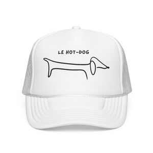 White Graphic Trucker Hat with Adorable Dachshund Logo